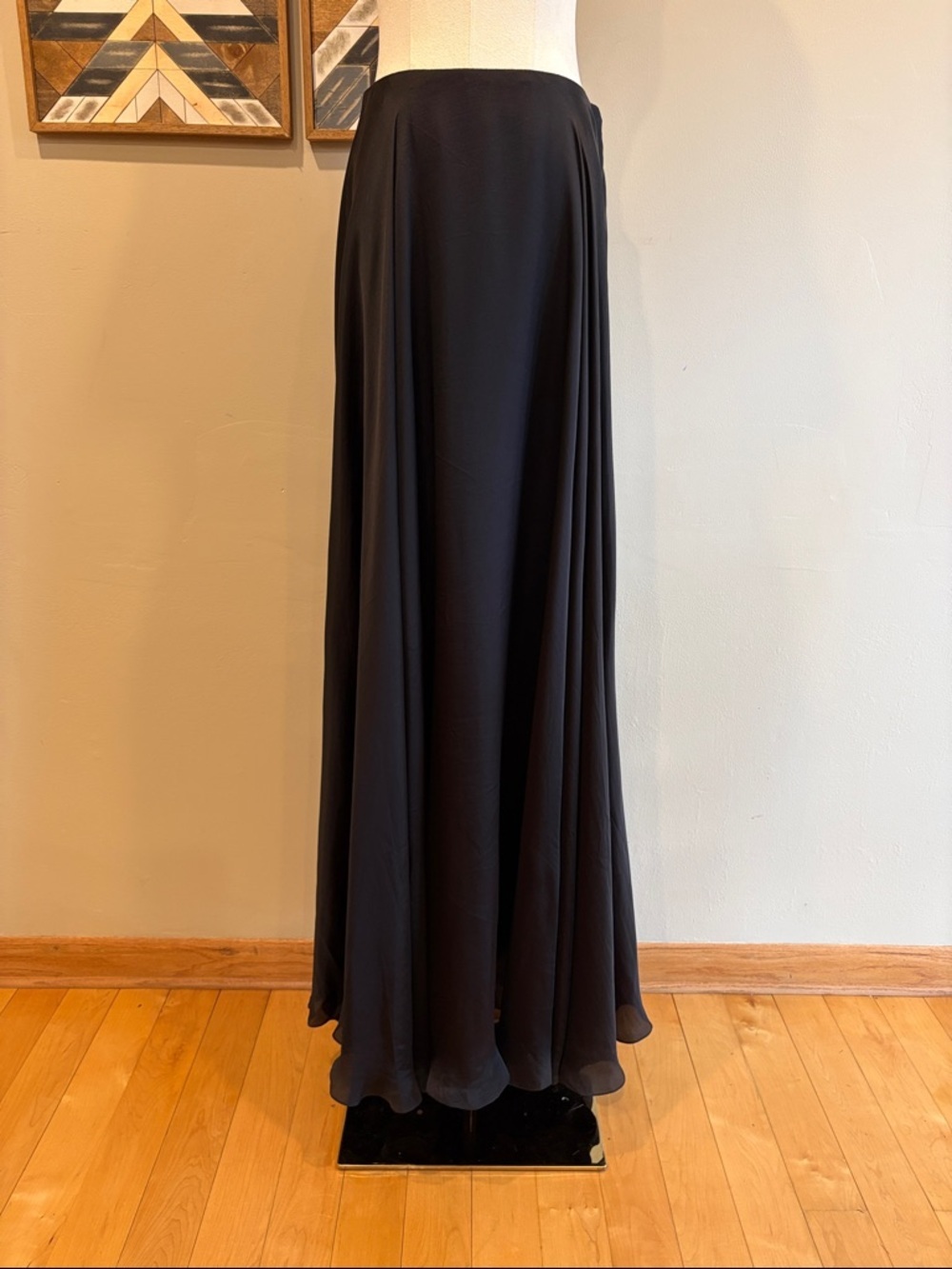 Vintage Ralph Lauren Collection Black A-Line Formal Silk Maxi Skirt size 4 - Picture 3 of 12